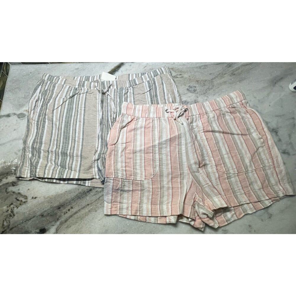 Two Land 'N Sea Linen Blend Shorts Pink Green Stripe Size Medium